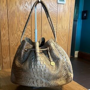 Brahmin Tan Croc-Embossed Hobo Bag